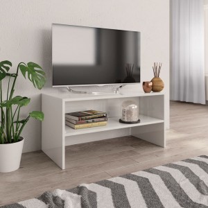 Mobiliário de televisão de madeira de contraplacado branco brilhante 80x40x40 cm D