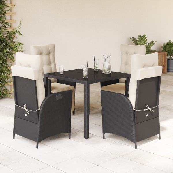 Set de muebles jardín 5 pzas con cojines ratán sintético negro D