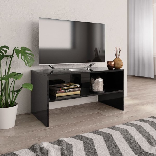 Mueble de TV madera contrachapada negro brillante 80x40x40 cm D