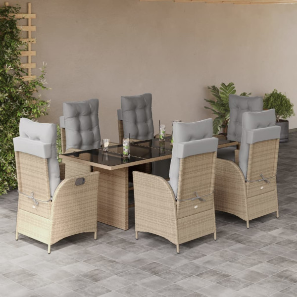 Set comedor de jardín 7 pzas con cojines ratán sintético beige D