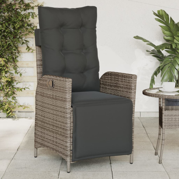 Sillón reclinable de jardín con reposapiés ratán sintético gris D