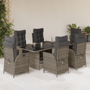 Set comedor jardín 7 pzas y cojines ratán sintético gris D