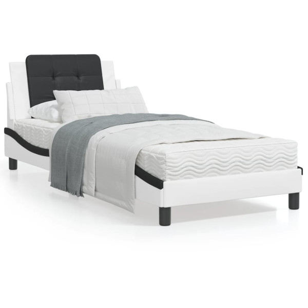 Estrutura de cama com LED couro sintético preto e branco 90x190cm D