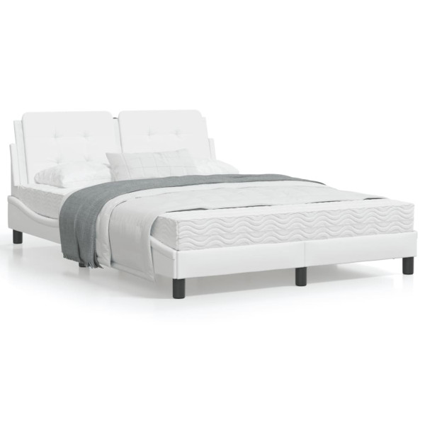 Estructura de cama cabecero cuero sintético blanco 120x200 cm D