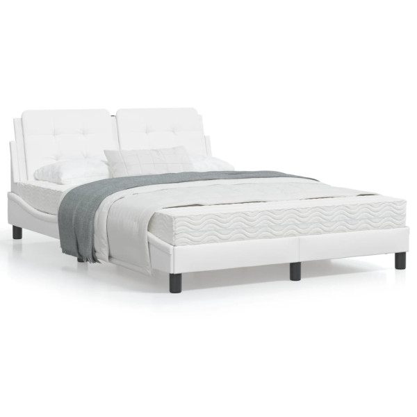 Estructura de cama cabecero cuero sintético blanco 140x190 cm D