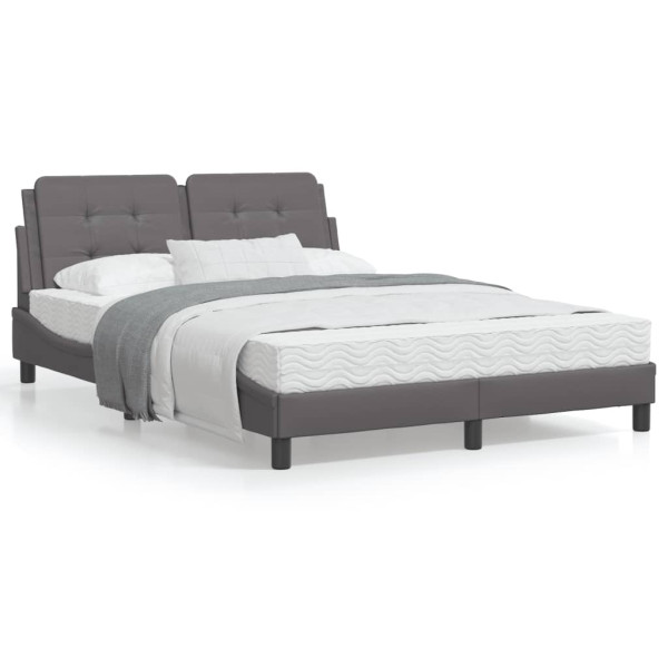 Cama com colchão de couro sintético cinza 140x190 cm D