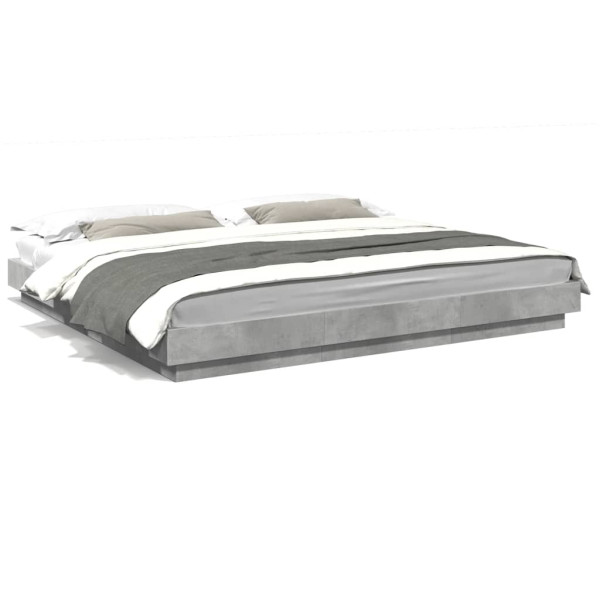 Estrutura de cama com luzes LED concreto madeira cinza 200x200 cm D