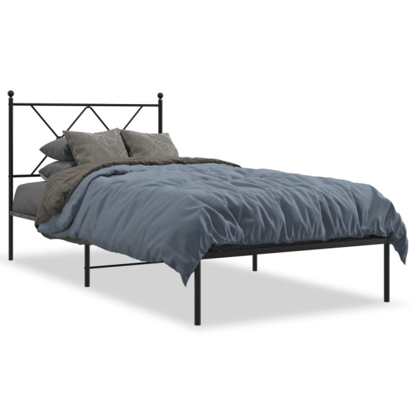 Estrutura de cama com cabeceira de metal preto 90x200 cm D