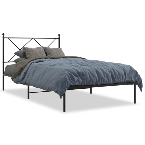 Estrutura de cama com cabeceira de metal preto 100x200 cm D