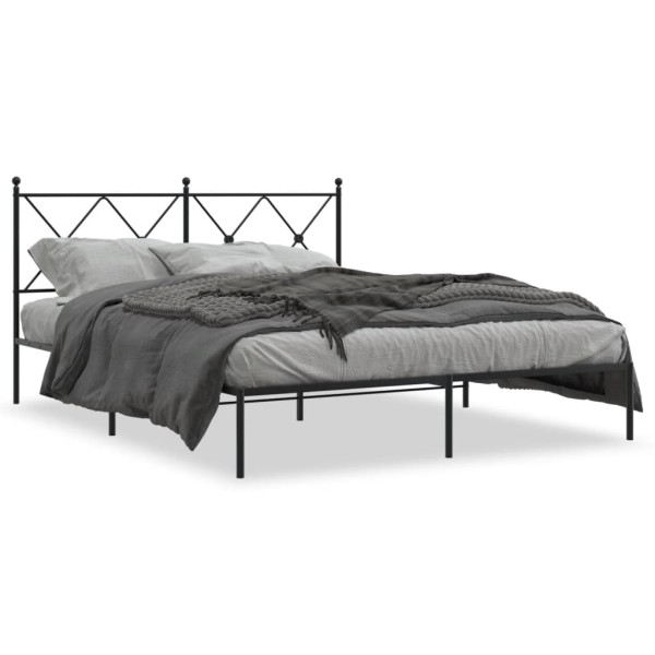 Estrutura de cama com cabeceira de metal preto 150x200 cm D