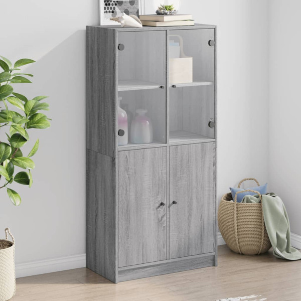 Aparador alto con puertas madera gris Sonoma 68x37x142 cm D