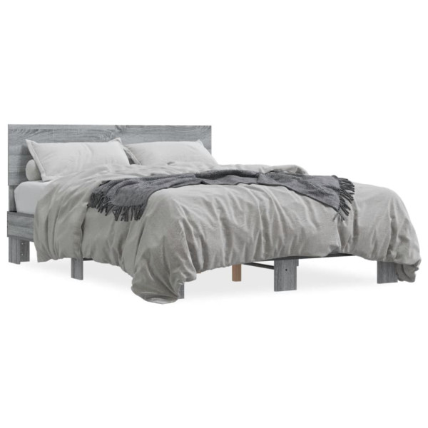 Estructura cama madera ingeniería metal gris Sonoma 140x190 cm D