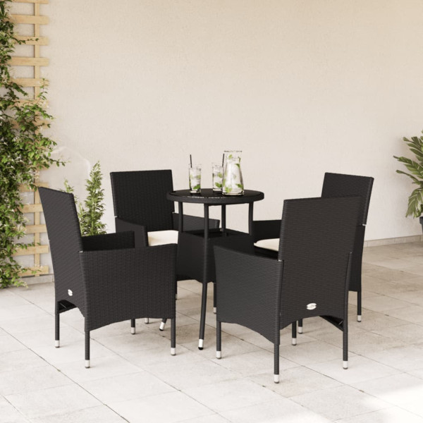 Set comedor jardín 5 pzas cojines ratán sintético vidrio negro D