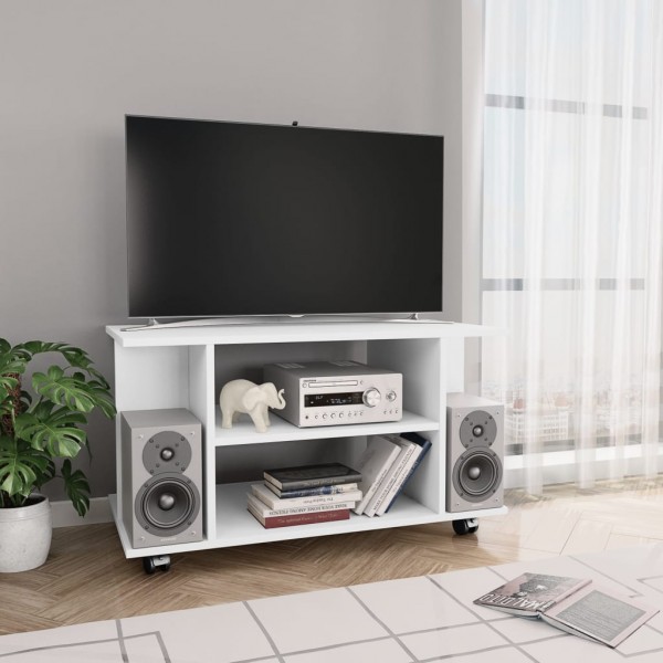 Mueble de TV con ruedas madera contrachapada blanco 80x40x40 cm D