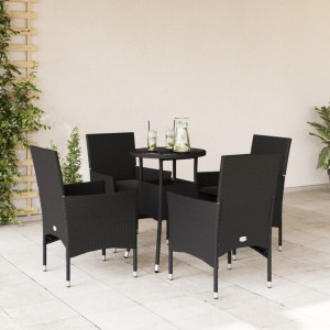 Set comedor jardín 5 pzas cojines ratán sintético vidrio negro D