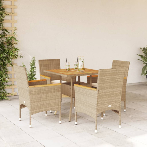 Set de refeitório jardim 5 pcs com almofadas ratão PE acacia beige D