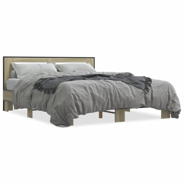 Estructura cama madera ingeniería metal roble Sonoma 160x200 cm D