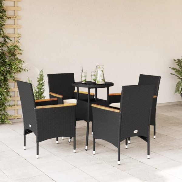 Set comedor jardín 5 pzas cojines ratán sintético vidrio negro D