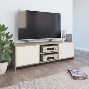 Mueble de TV madera contrachapada blanco y roble 120x30x37.5 cm D