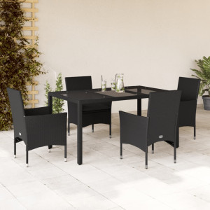 Set comedor jardín 5 pzas cojines ratán sintético vidrio negro D