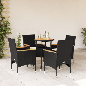 Set de comedor jardín 5 pzas con cojines ratán PE acacia negro D