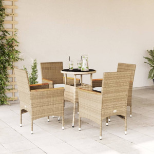 Set comedor jardín 5 pzas cojines ratán sintético vidrio beige D