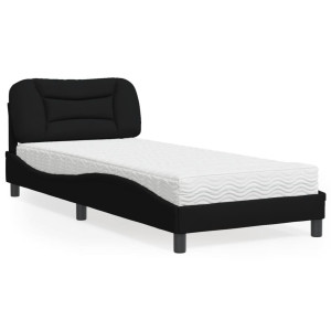 Cama con colchón tela negro 90x190 cm D