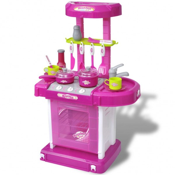 Cocinita de juguete para niños con efectos de luz y sonido rosa D