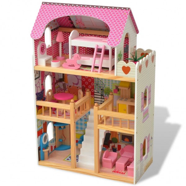 Casa de bonecas de 3 andares de madeira 60x30x90 cm D