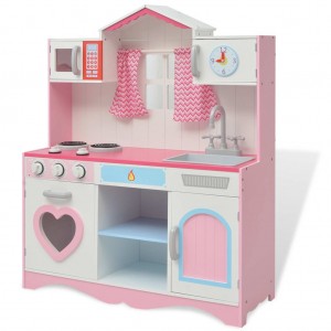 Cocinita de juguete de madera rosa y blanca 82x30x100 cm D
