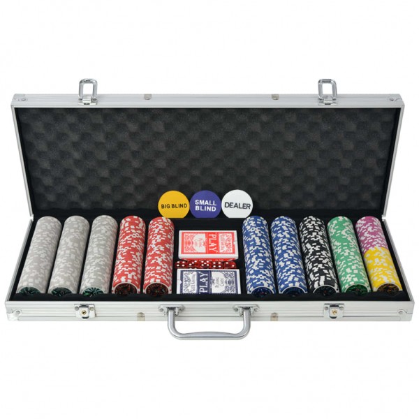Jogo de pôquer com 500 fichas de alumínio D