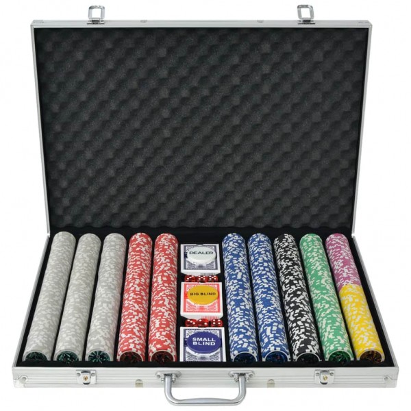 Jogo de póquer com 1000 fichas de alumínio D