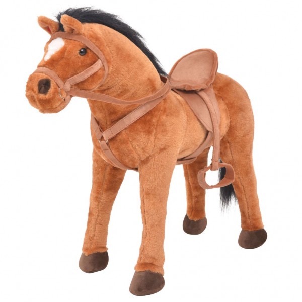 Cavalo brinquedo de pé de peluche marrom D