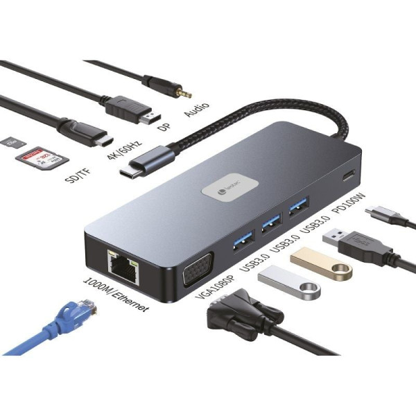 Docking usb tipo-c leotec leds03/ 3xusb/ 1xusb tipo-c pd/ 1xhdmi 4k/ 1 xdisplayport/ 1xvga/ 1xaudio/ 1xrj45/ 1xlector tarjetas D