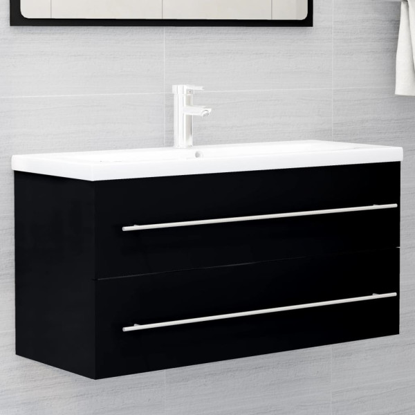 Armario para lavabo madera contrachapada negro 100x38.5x48 cm D