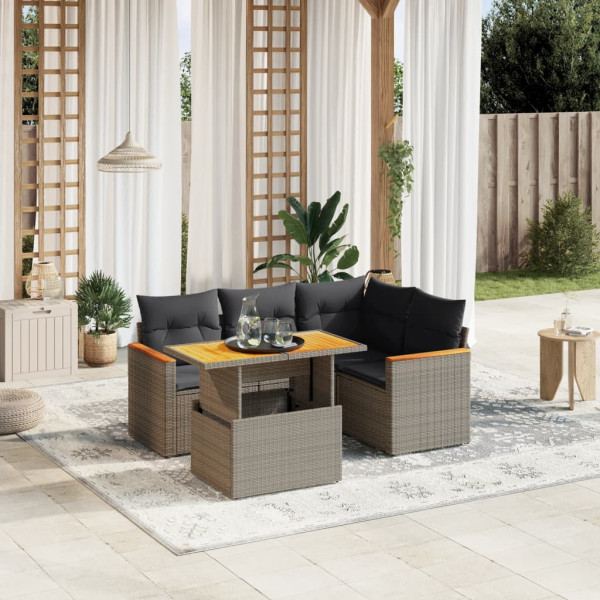 Conjunto de sofá de jardim com almofadas 5 peças de rattan sintético cinza D