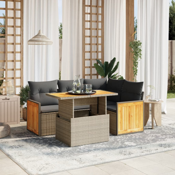 Conjunto de sofá de jardim com almofadas 5 peças de rattan sintético cinza D