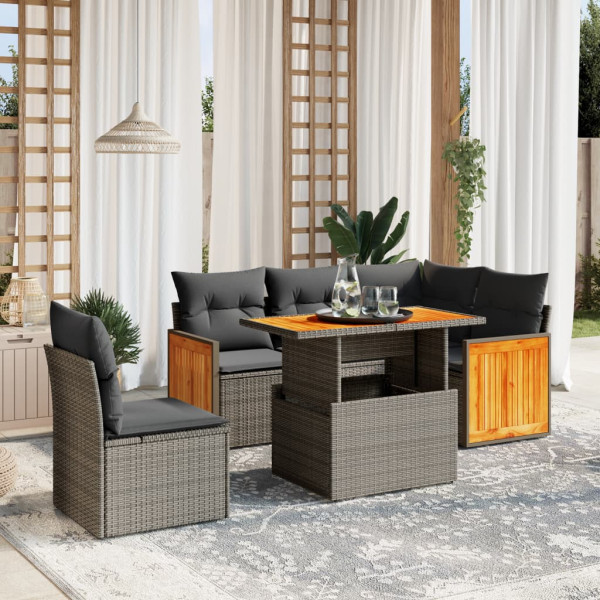 Conjunto de sofá de jardim com almofadas 6 peças de rattan sintético bege D