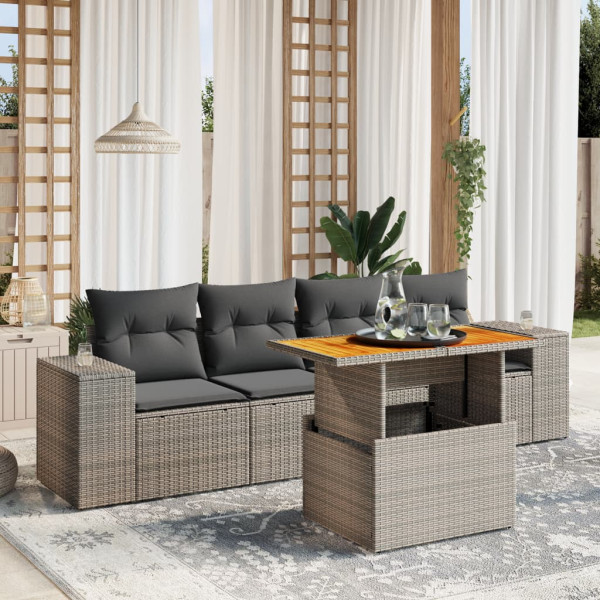 Conjunto de sofá de jardim com almofadas 5 peças de rattan sintético cinza D