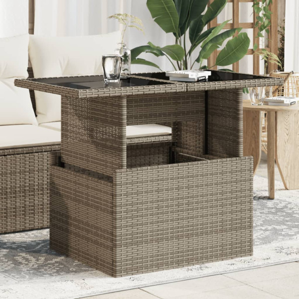 Superfície de vidro para mesa de jardim PE rattan cinza 100x55x73 cm D