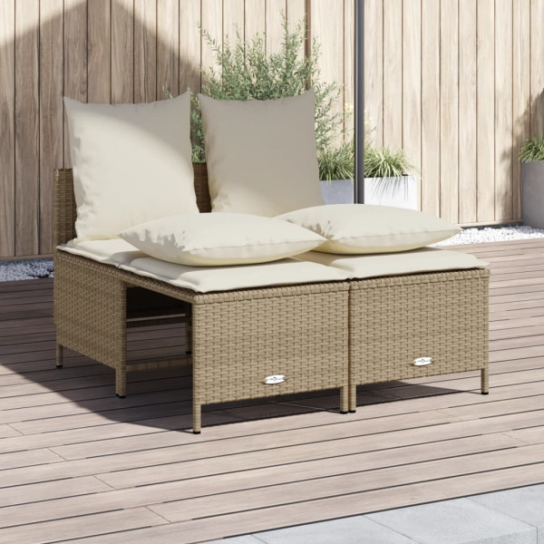 Conjunto de sofás jardim com almofadas 4 pcs ratão sintético beige D