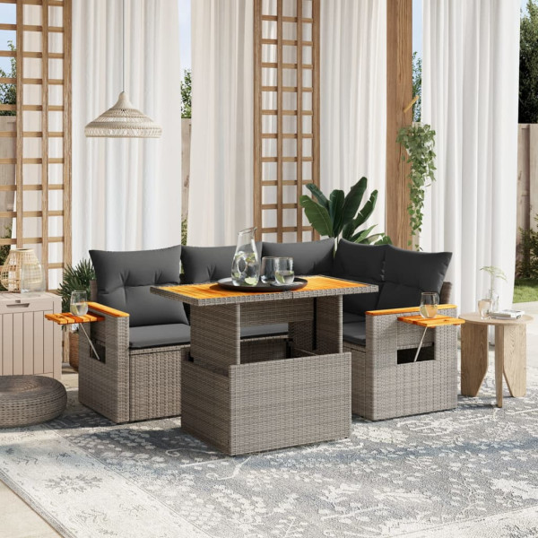 Conjunto de sofá de jardim com almofadas 5 peças de rattan sintético cinza D