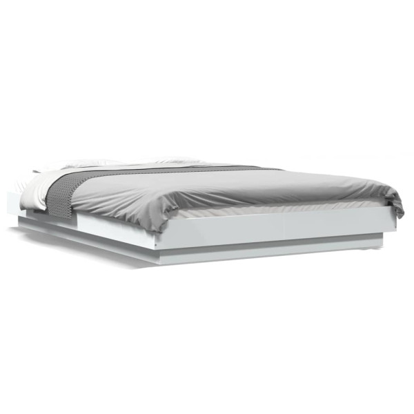 Estrutura de cama com LED madeira engenharia branca 120x190 cm D