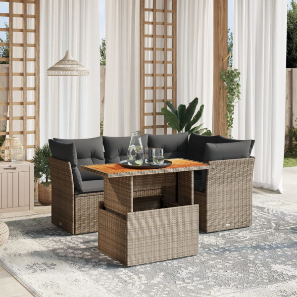 Conjunto de sofá de jardim com almofadas 5 peças de rattan sintético cinza D