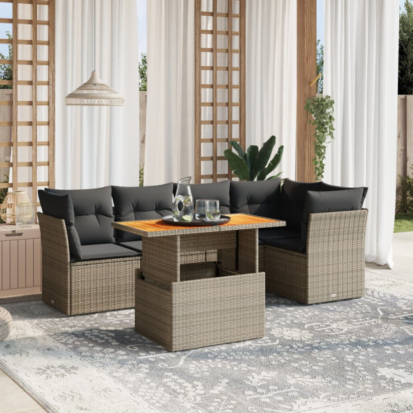 Conjunto de sofá de jardim com almofadas 5 peças de rattan sintético cinza D