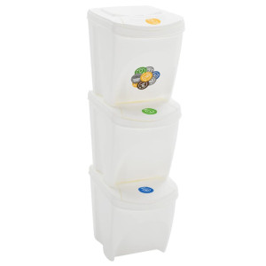 Cubos de basura apilables 3 uds polipropileno blanco 75 L D