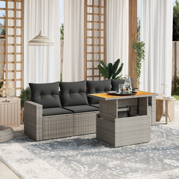 Conjunto de sofá de jardim com almofadas 5 peças de rattan sintético cinza D