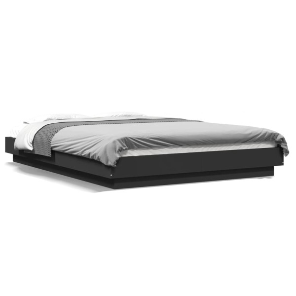 Estrutura de cama com luzes LED madeira preta 120x190cm D