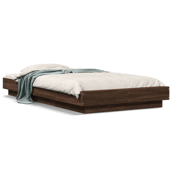 Estrutura de cama com luzes LED madeira carvalho castanho 75x190 cm D