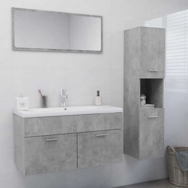Conjunto de mobiliário de banheiro madeira de engenharia cinza concreto D